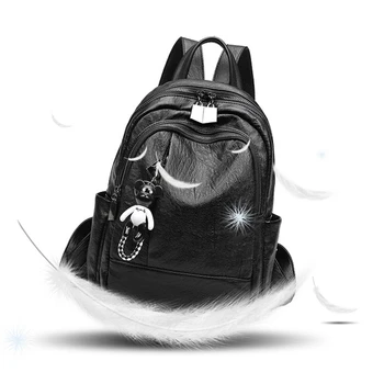 

Fashion Ladies Backpack Women Shoulder Bag Black Leather Waterproof Travel Knapsack Zipper Portable Student Schoolbags Teenage