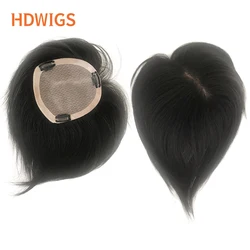 Women Toupee Lace PU Base Human Hairpiece Straight Indian 100% Human Hair System Unit Natural Color Dark Brown Human Hair Wigs