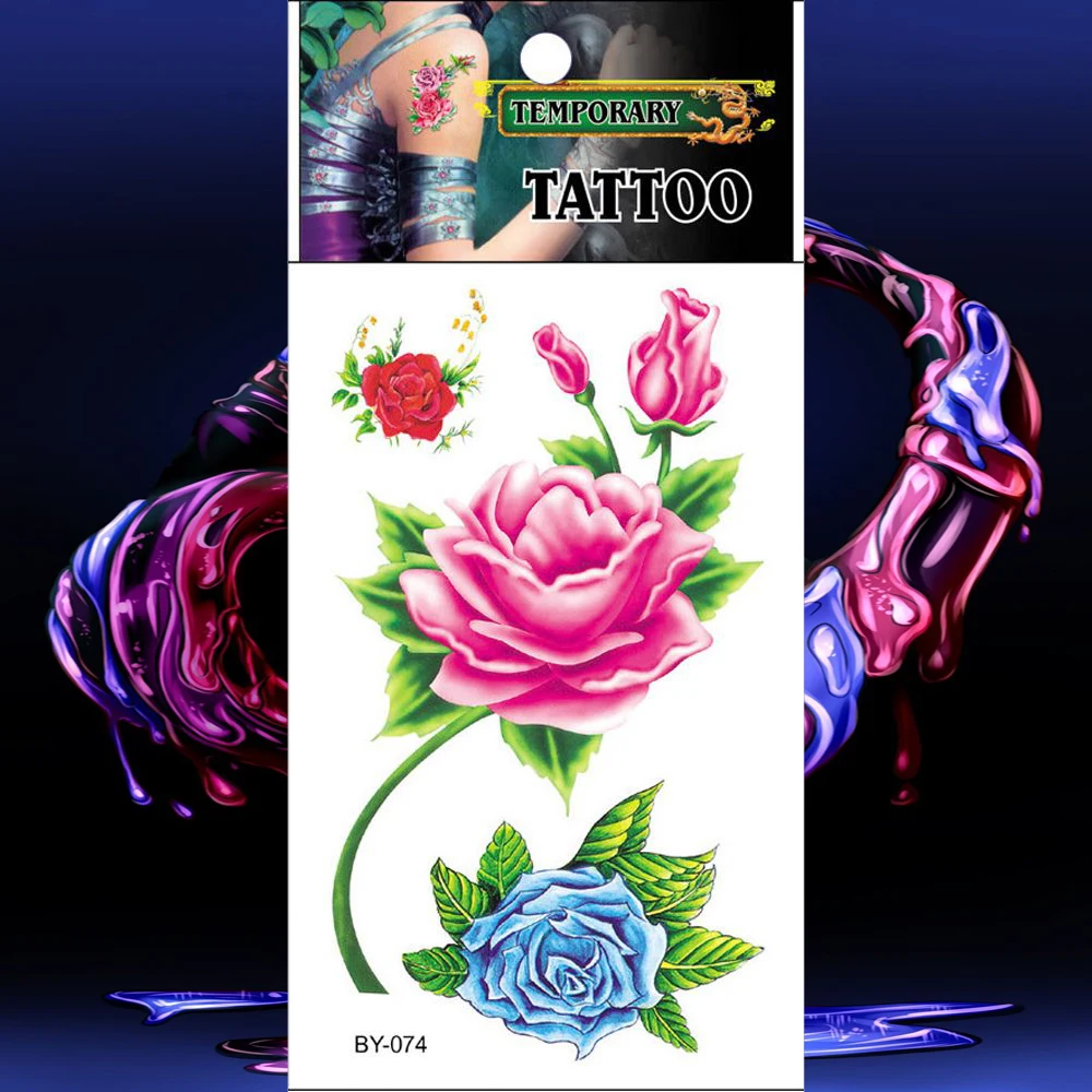 Waterproof Tattoos Sexy Red Blue Peony Temporary Tattoo Sticker Rose &amp Leaf Fake Tatto Men Women Tatouage Hand Wrist Arm Chest | Красота и