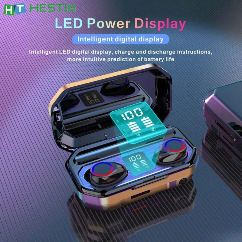 

New TWS Bluetooth True Wireless Headphones IPX7 Waterproof Led Power Display 9D Surround Multifunction with Flashlight Earphones