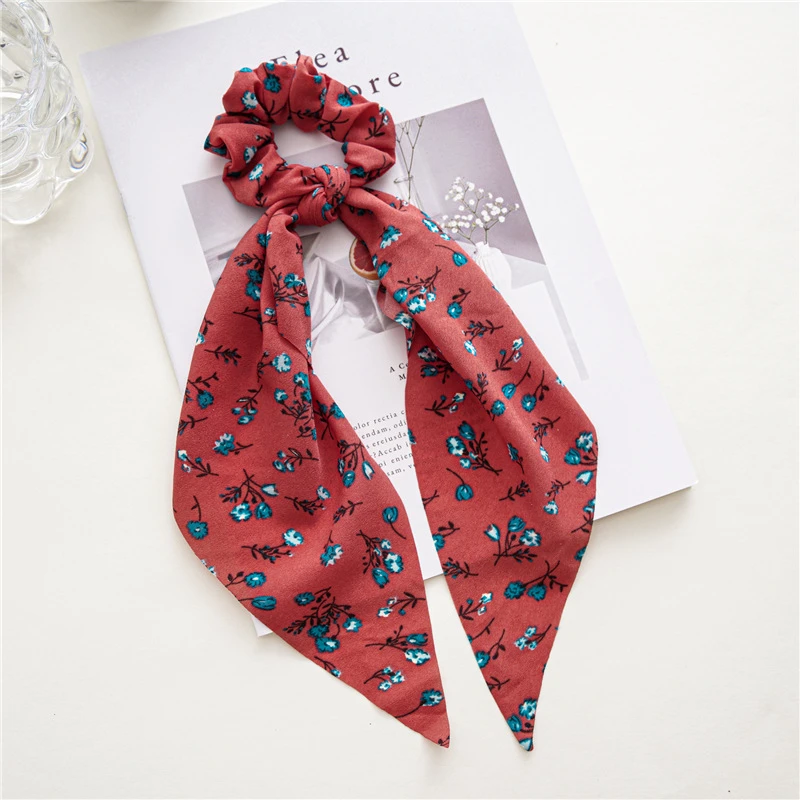 flower hair clips New Fashion Print Bow Scrunchies Hair Ribbon For Women Elastic Hair Band Girls Horsetail Hair Ties Hair Accessories small hair clips Hair Accessories