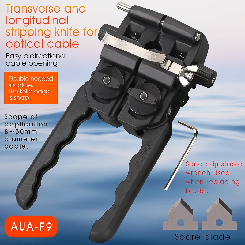 AUA-F9 Fiber Optic Stripper Transverse and longitudinal stripping knife 8-30mm Cable Jacket Slitter Fiber Cable opening cutter