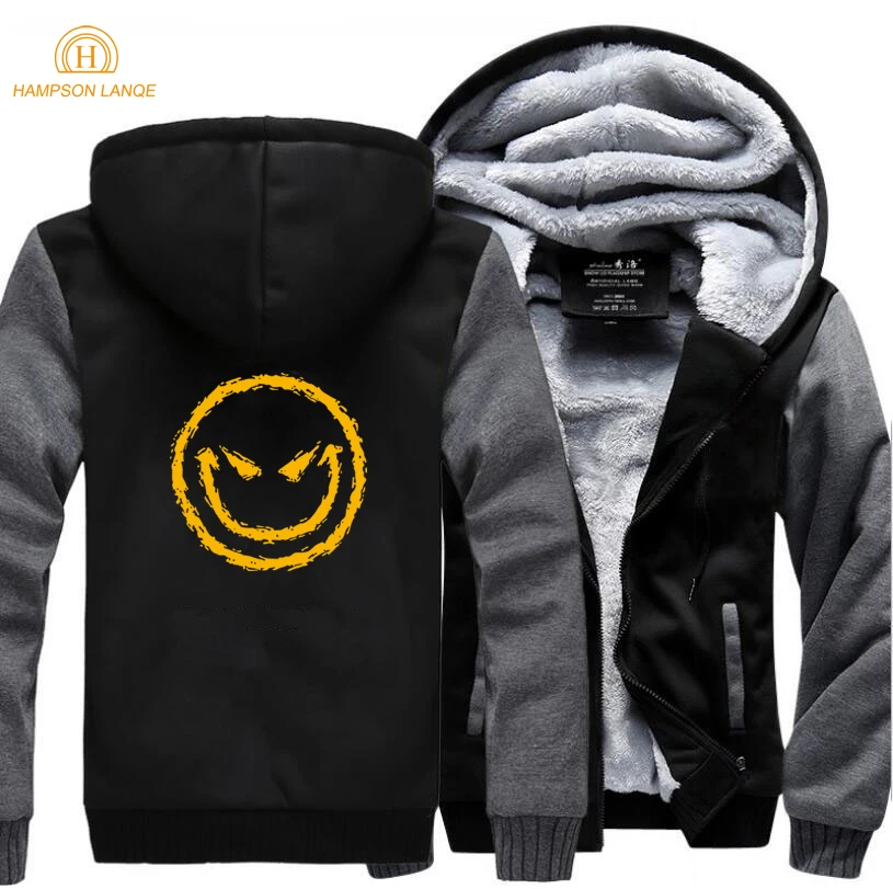 Мужская Утепленная флисовая куртка с капюшоном Evil's Smile Face утолщенная уличная