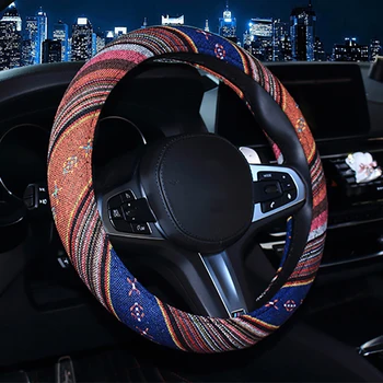 

Car Steering Wheel Cover Ethnic Style Linen Car Steering Wheel Cover Non-slip Breathable Steering Wheel Car Interior Accessories