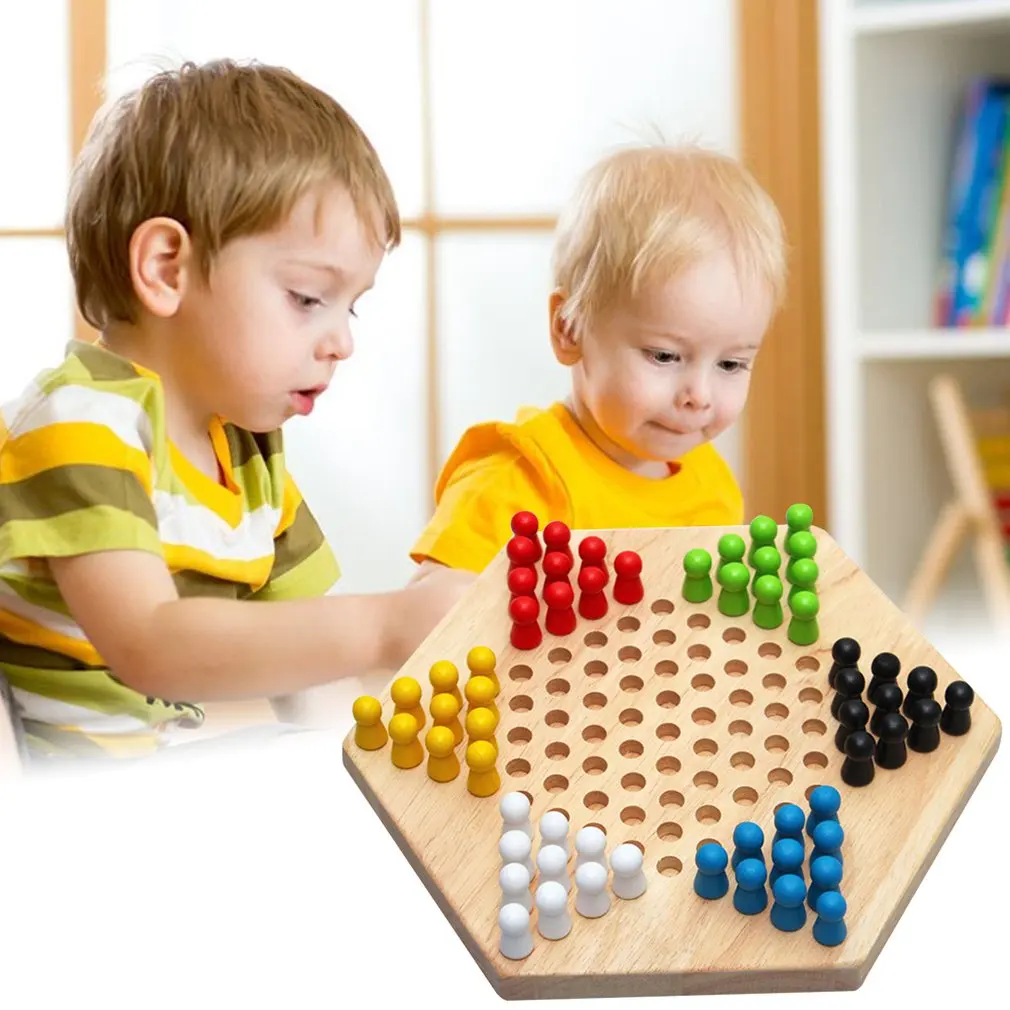 Most Popular Traditional Hexagon Wooden Chinese Checkers Family Game Set