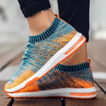 

2019 spring and summer running shoes men's sports shoes air cushion shoes mesh surface elastic shock absorption flying woven men