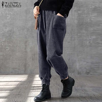 

ZANZEA Spring Vintage Harem Pants Women Elastic Waist Long Trousers Plus Size Corduroy Pants Casual Turnip Pantalon Robe Pants