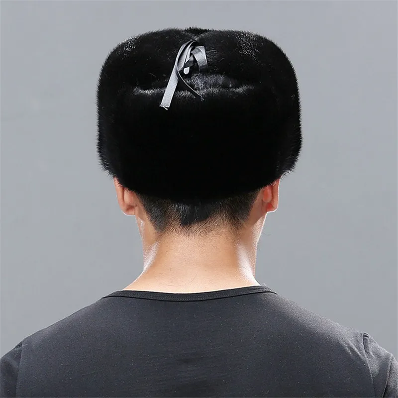 Winter Fur Warm Windproof Hat Men's Lei Feng Cap Bomber Jacket Mink Fur Earmuffs Hat Black Ski Cavalry Catcher Cold And Snow Cap