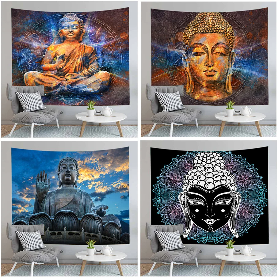 Indian Buddha Statue MeditationTapestry Wall Hanging Mandala Tapestries Wall Cloth Yoga Carpet Boho Decor