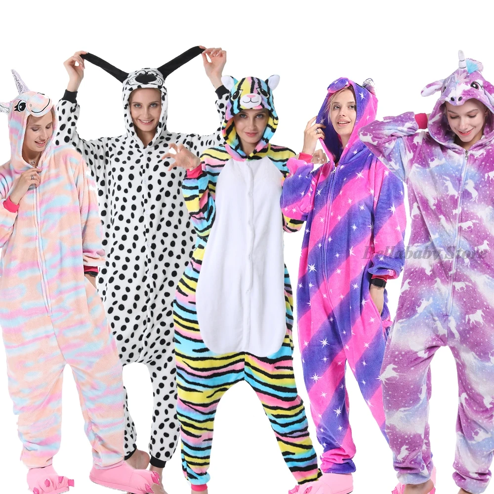 Unicorn Pajamas Kigurumi Adult Anime Onesie Zebra Dalmatian Dog Costume Pink Purple Stripe Kids Pajamas for Boys Girls Sleepwear