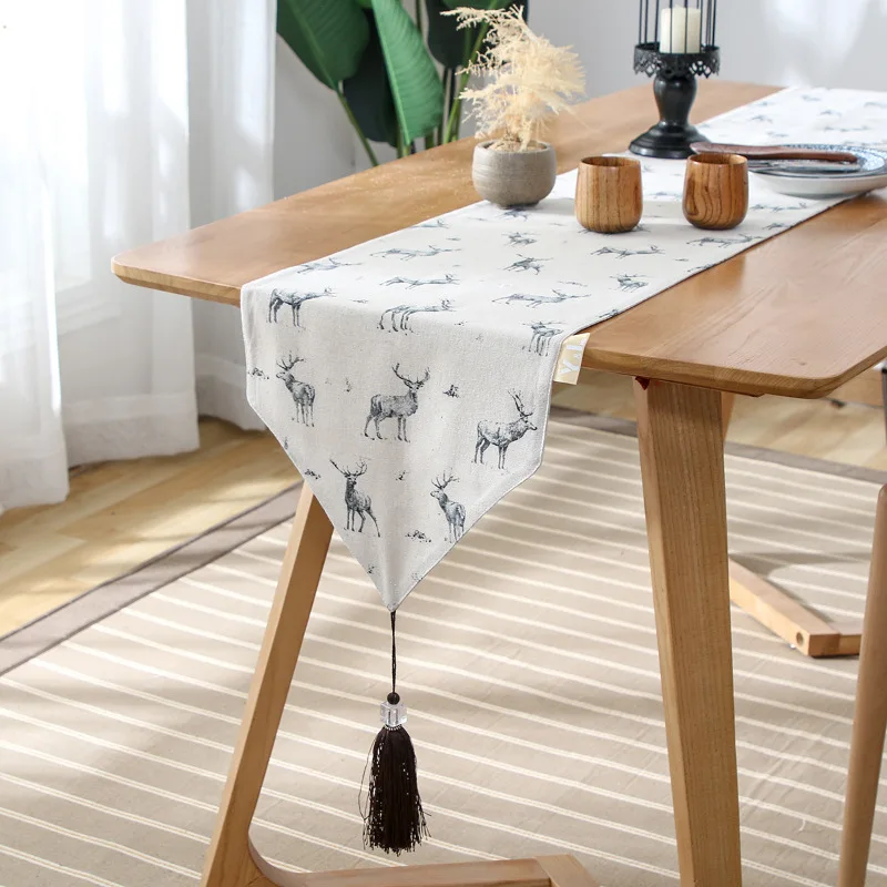 

Nordic Simple Blue Elk Active Printing Cotton Table Flag Holiday Party Table Decoration Tablecloth Home Bed Towel ML350B