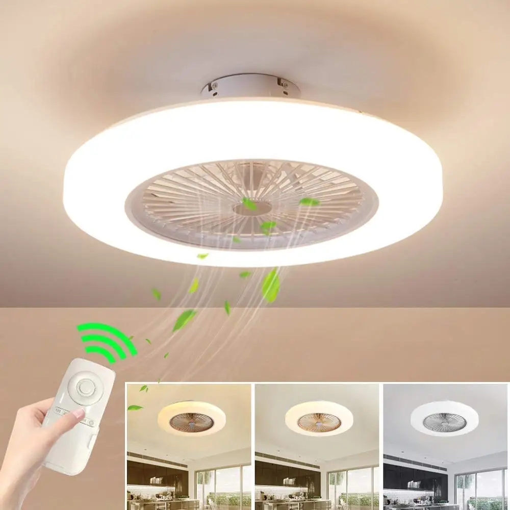 

Home Living Room Bedroom Ceiling Fan Light Restaurant Mute LED Electric Fan Remote Control with Lights Indoor Ceiling Fans Round
