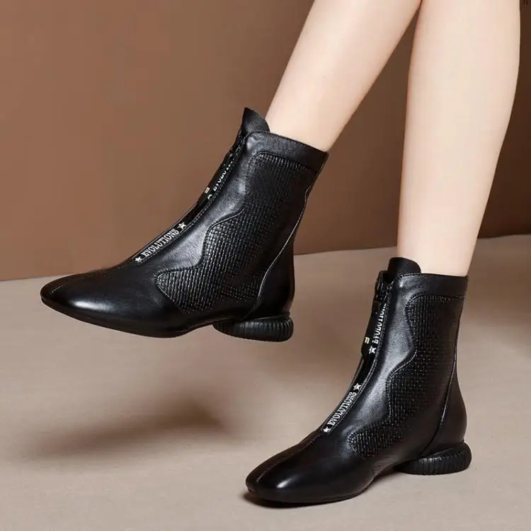 

In the flat tube single shoe leather flat shoes square head low with Martin boots shoes head layer cowhide
