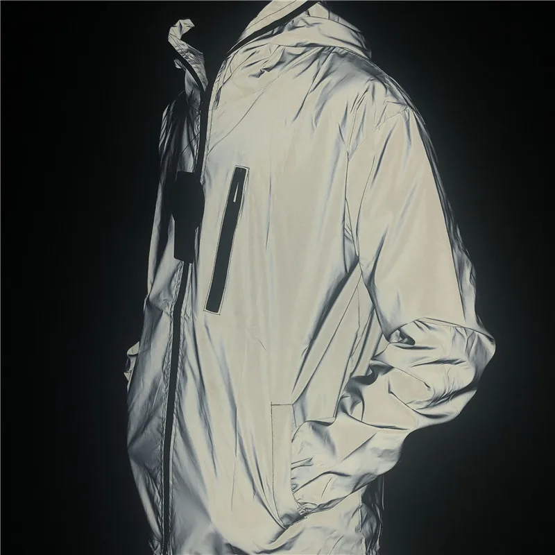 

NEW Men night full reflective Hooded bomber Jacket hip hop Casual Streetwear Loose Windbreaker Coats Plus Size 4XL