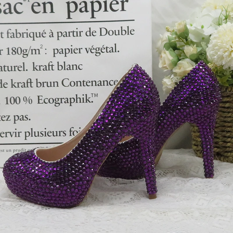 High Heel Purple Lace Purple Bridal Shoes With Rhinestone Embellishments  And Beautiful Platform Crystal Embroidered Womens Pumps For Weddings From  Hotsales2013, $65.19 | DHgate.Com