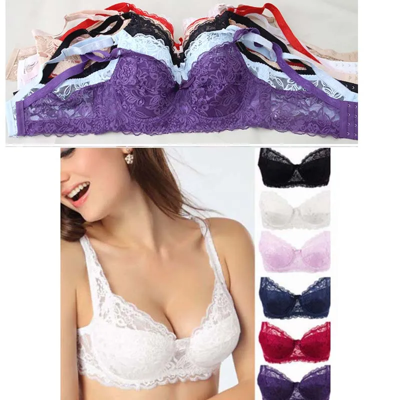 

9 Colors Women Bra Floral lace sexy 3/4 Cup cotton deep V push up underwire big bust 34B 36C 38D 40C 42D 42C 44B 44C 46D C3306