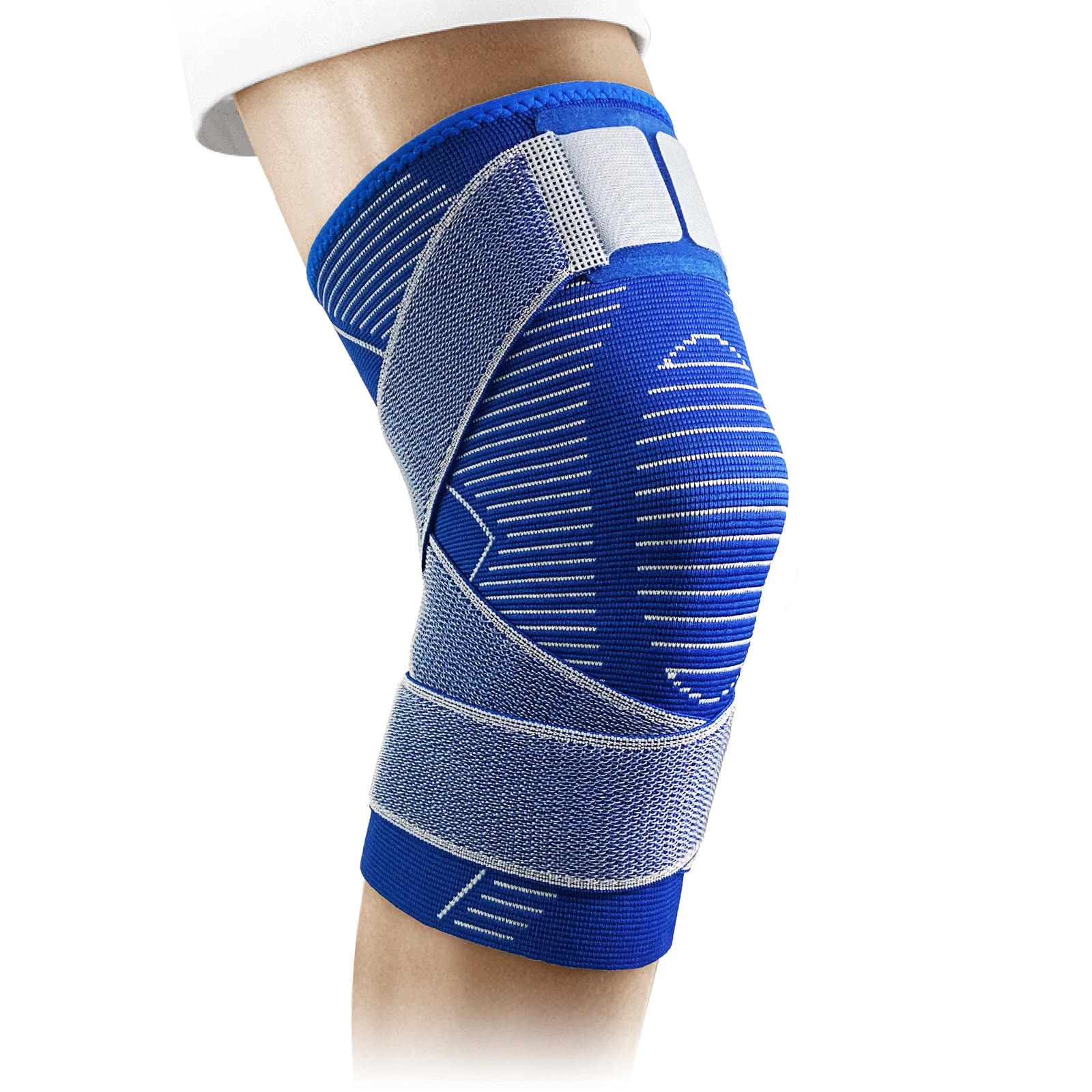 Rodillera de compresión de punto para hombre y mujer, almohadilla de manga con correa antideslizante para deporte y Fitness, color azul, nueva