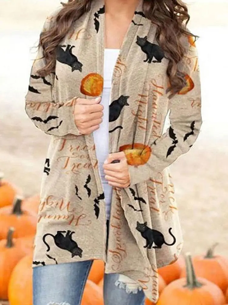Halloween Cardigan For Women Sweater Top Long Blouse Ladies Sleeve Funny Cute Pumpkin Cardigan Coat Clothing Holiday Gift 2