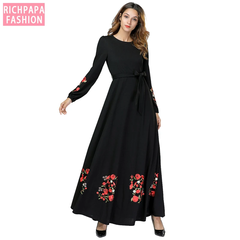 Черный Vestidos кафтан арабский абайя Дубай хиджаб мусульманское платье для женщин Elbise турецкая исламская одежда халат Musulmane Longue платья