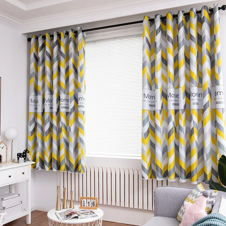 

Nordic Simple Wind Wave Printing Shading Curtains for Living Dining Room Bedroom.