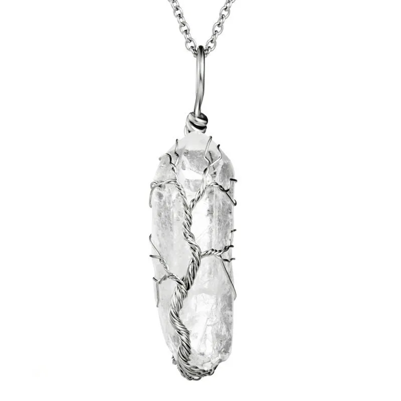 SEDmart, винтажное, Радужное, 7 Чакра, натуральный камень, ожерелье для женщин, ручной работы, дерево жизни, медная проволока, обернутая подвеска, ожерелье - Окраска металла: YJ76-4