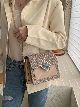 

Elegant Female Flap Square Bag 2019 New High Quality Wool Women's Designer Handbag Lock Chain Shoulder Messenger Bag Travel bag