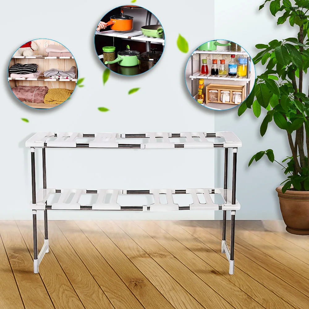 

2019 New Under Sink 2 Tier Expandable Shelf Organizer Rack Storage Kitchen Tool Holders Sink drain kitchen rack holder Полки