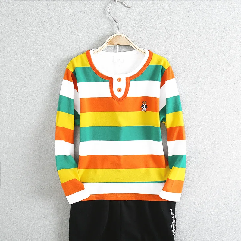 

Children Long Sleeve Polo Shirt Boys Girls Comfortable Cotton Striped Tops 2-7 Years Kids Fashion Sports Round Neck Clothes