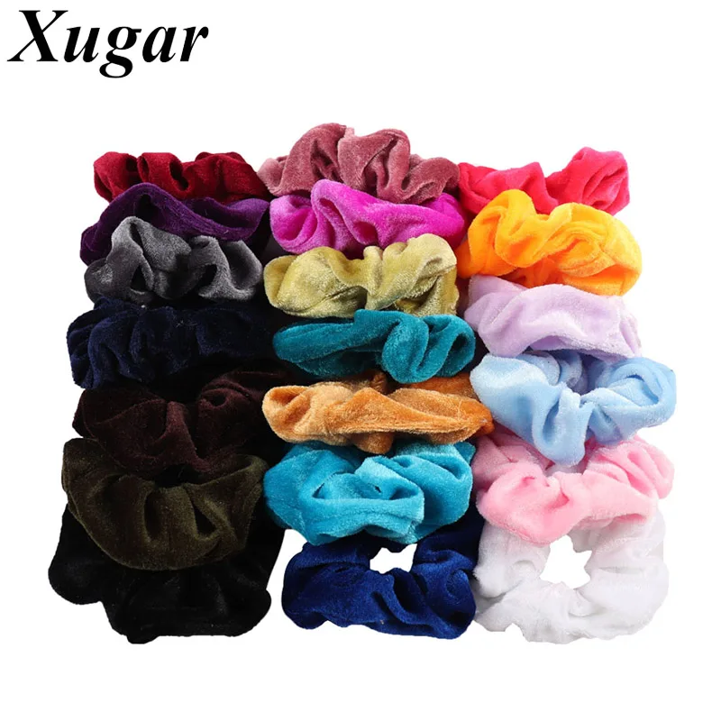 

Xugar 25Pcs/Lot Women Velvet Hair Bands for Girls Solid Scrunchies Hair Tie Ponytail Holder Head Bands Gum for Hair Accessories