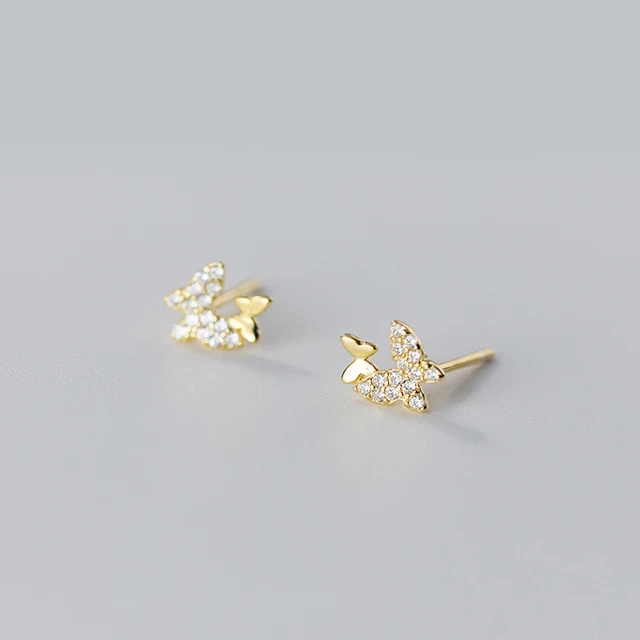 Modian Pure 925 Sterling Silver Clear CZ Sweet Cute Flying Butterfly Stud Earrings for Women Fashion Insect Ear Pin Fine Jewelry Double Style