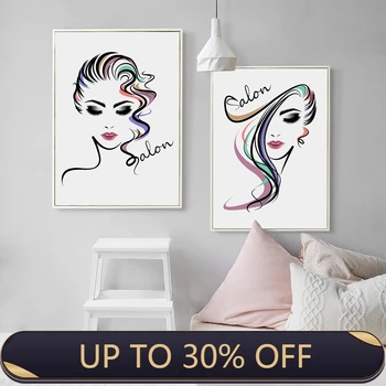 Preise Schöne Mädchen Haar Salon Leinwand Kunstdruck Poster Haar Salon Leinwand Malerei Wand Bilder Friseur Shop Dekoration