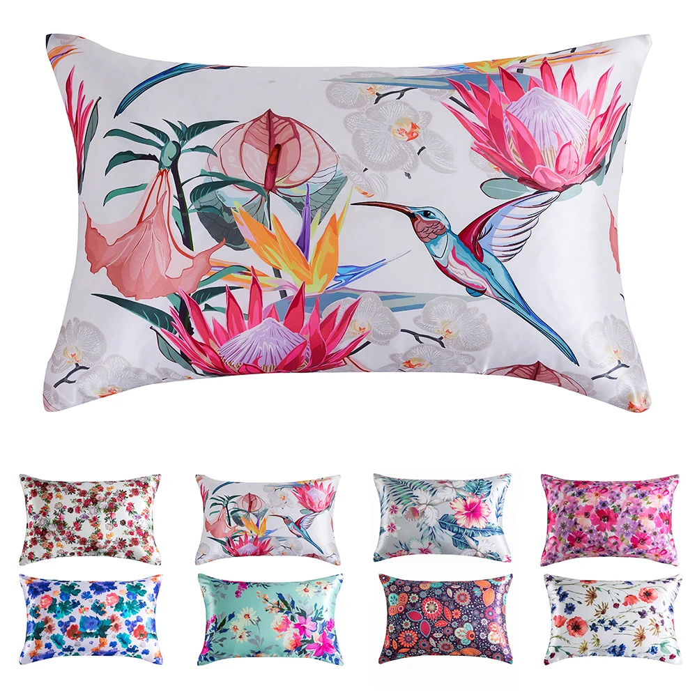 

1pc Satin Pillowcases Printed Pillow Case With Zipper Home Furniture Bed Pillow Cover Dropshipping