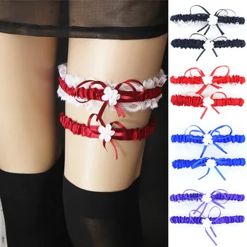 

2Pcs/Set Bow Garters Wedding Bridal Garter Belt Lace Sexy Lingerie Leg Ring Sets Bretelle Suspender Belt Lace Stocking Belt