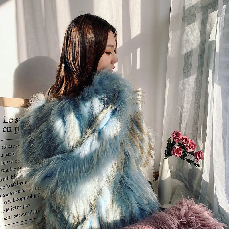 

Hot Sale Elegant Ladies Casual Wear Knit Natural Fox Fur Coat Warm Thickness Manteau Femme High Quality Outwear Winter Overcoat