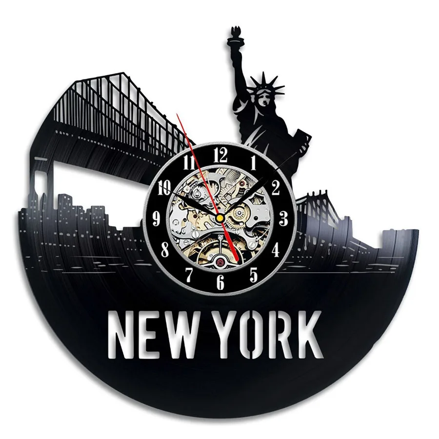 

Vintage Vinyl Record Wall Clock Modern Design New York City Statue Of Liberty 3D Decoration Hanging Clocks Wall Watch Home Decor