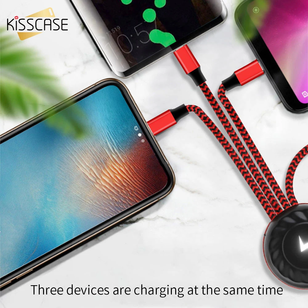KISSCASE 3 в 1 брелок USB зарядное устройство кабель Micro usb type C светильник ing зарядный