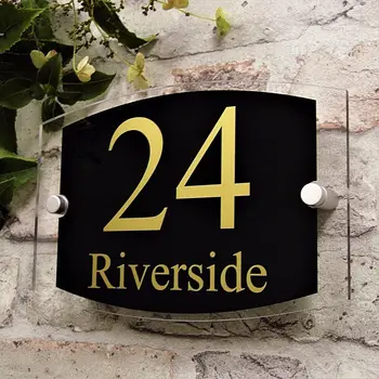 

Customize MODERN DOOR NUMBER SIGN HOUSE ADDRESS PLAQUE STREET/PROPERTY PLATE GLASS EFFECT