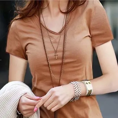 

Tops T Shirt Women Short Sleeve Tshirt fuchsia gold