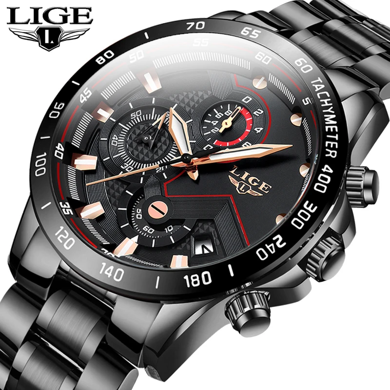 LIGE 2020 New Fashion Mens Watches with Stainless Steel Top Brand Luxury Sports