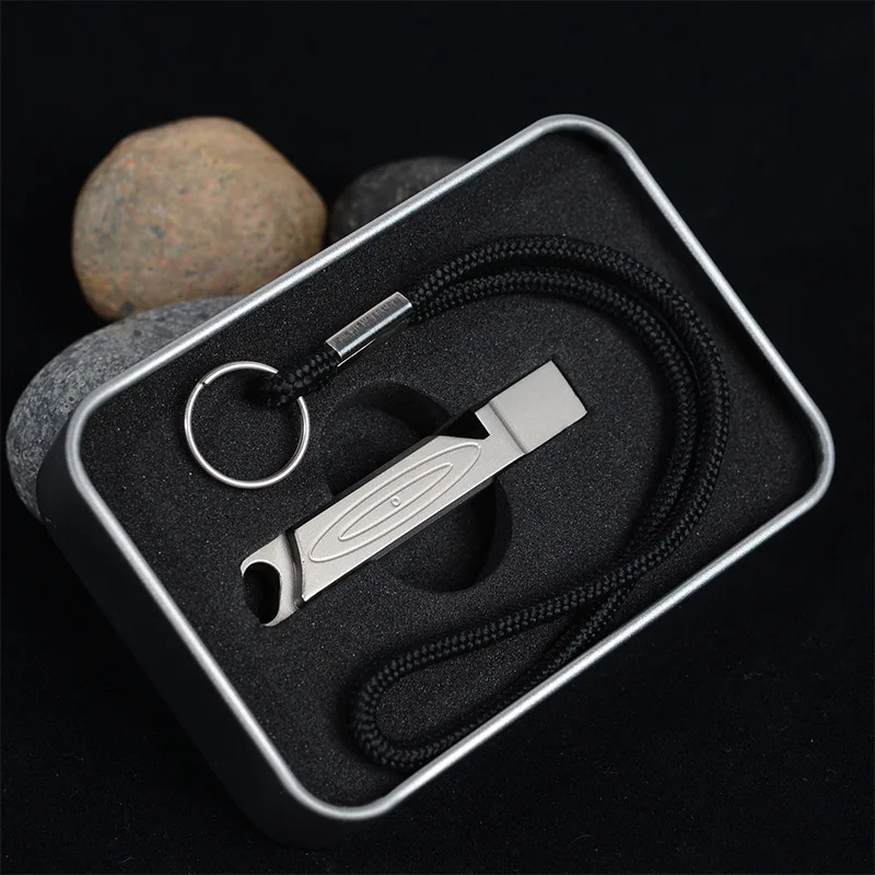 

Titanium alloy lightweight portable outdoor survival rescue whistle camping equipment high frequency lanyard TC4 whistle
