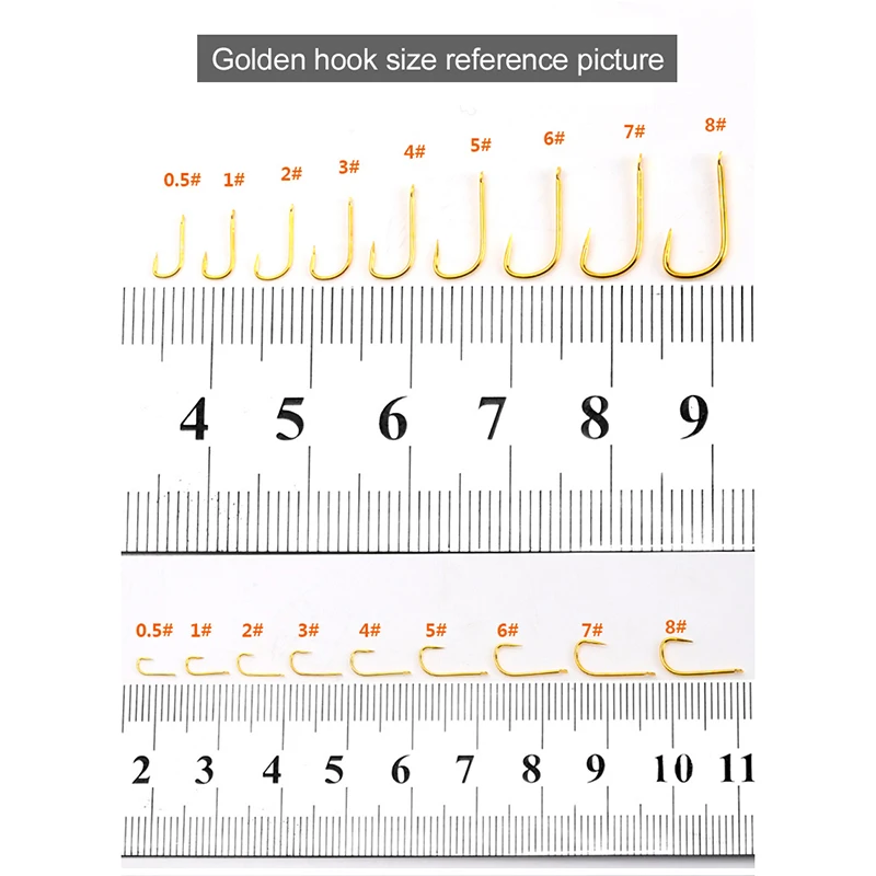 100 шт. рыболовные инструменты, аксессуары, золотой рыболовный крючок, из высокоуглеродистой стали, колючий рыболовный крючок, не колючий крючок, колючий рыболовный крючок для озера