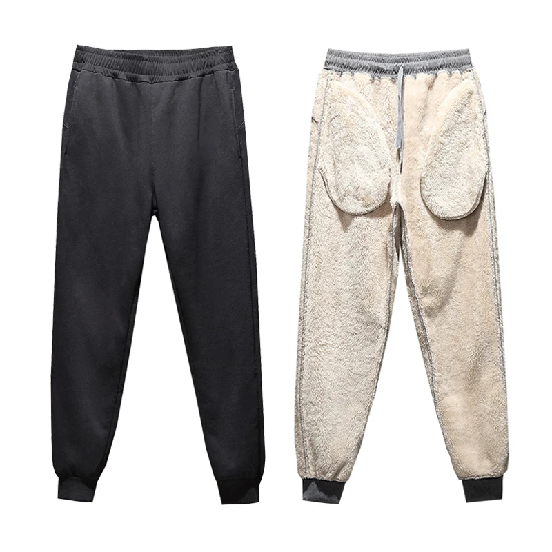 Зимние спортивные штаны, мужские утепленные бархатные штаны из овечьей шкуры, теплые штаны, повседневные штаны-шаровары для увеличения M-5XL