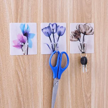 

4PCS Key Holder Unique Printing Door Hook Free Punching No Trace Door Hook Adhesive Door Hook Wall Household