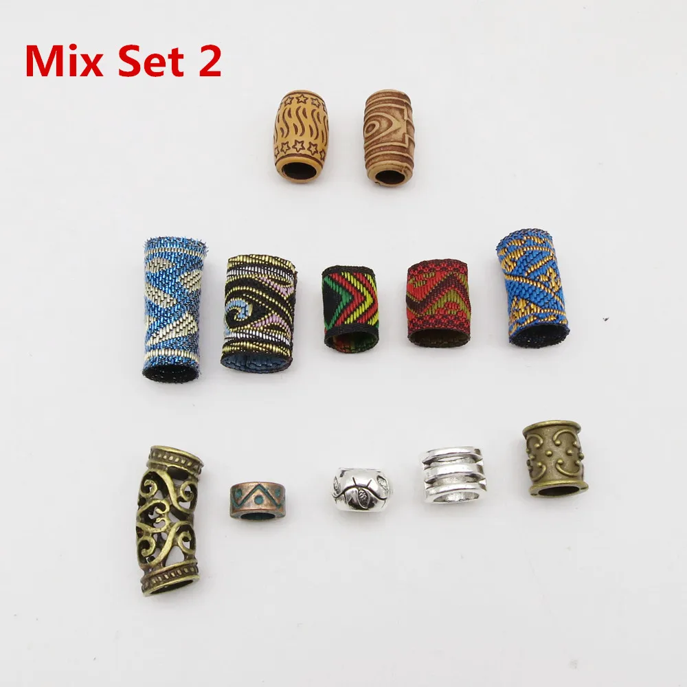 Mix Set 2 12 шт./лот, смешанные деревянные металлические волосы, тесьма для волос, дреды, бусины, зажимы, манжеты, трубка для укладки волос, аксессуары - Цвет: Mix Set 2