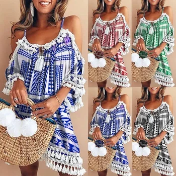 

Kaftan Beach Swim Cover Up Swimwear Women Dresses Pareo Female Swimsuit 2019 Suits New Printed Strapless Dress Lace Multicolor