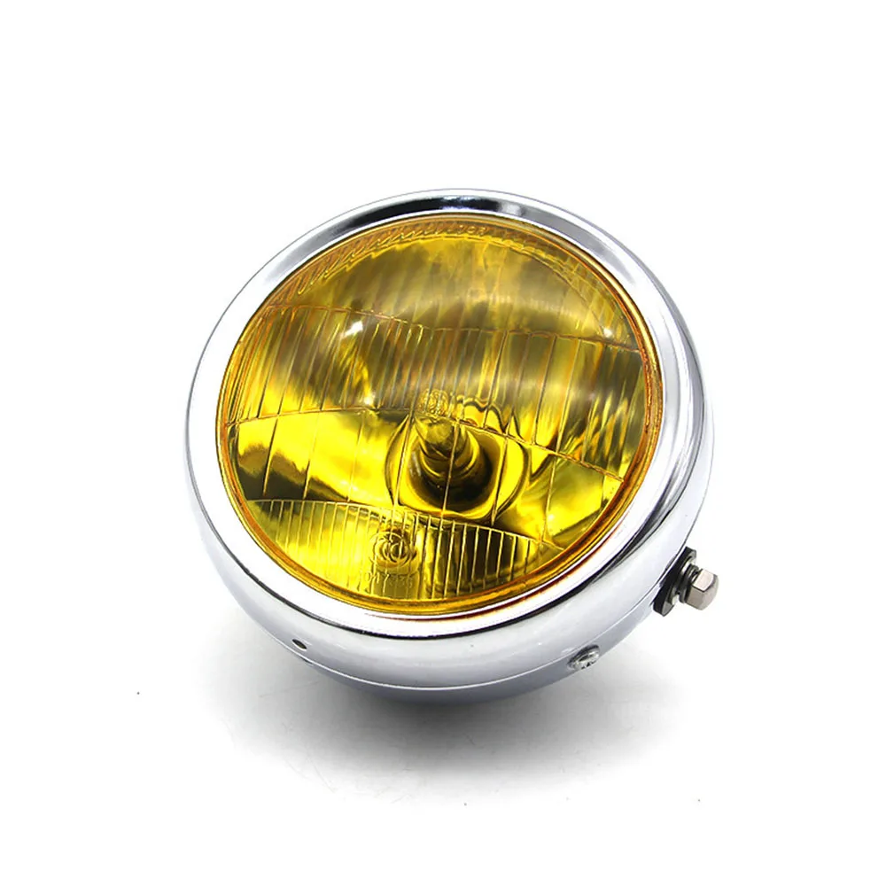 12V винтажный круглый мотоциклетный реfit головной светильник для мотора скутера передний налобный светильник - Цвет: Silver Yellow glass