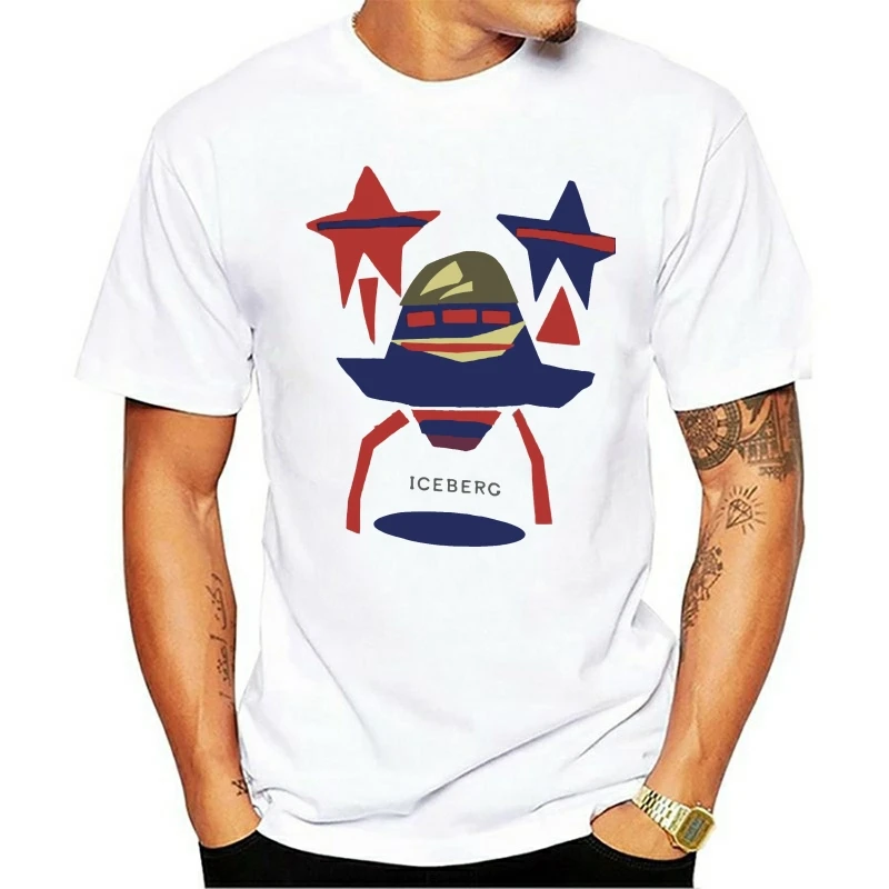 

NEW ICEBERG SPACESHIP PRINT T-SHIRT WHITE ALIEN FLYING SAUCER STARS SCI-FI RARE