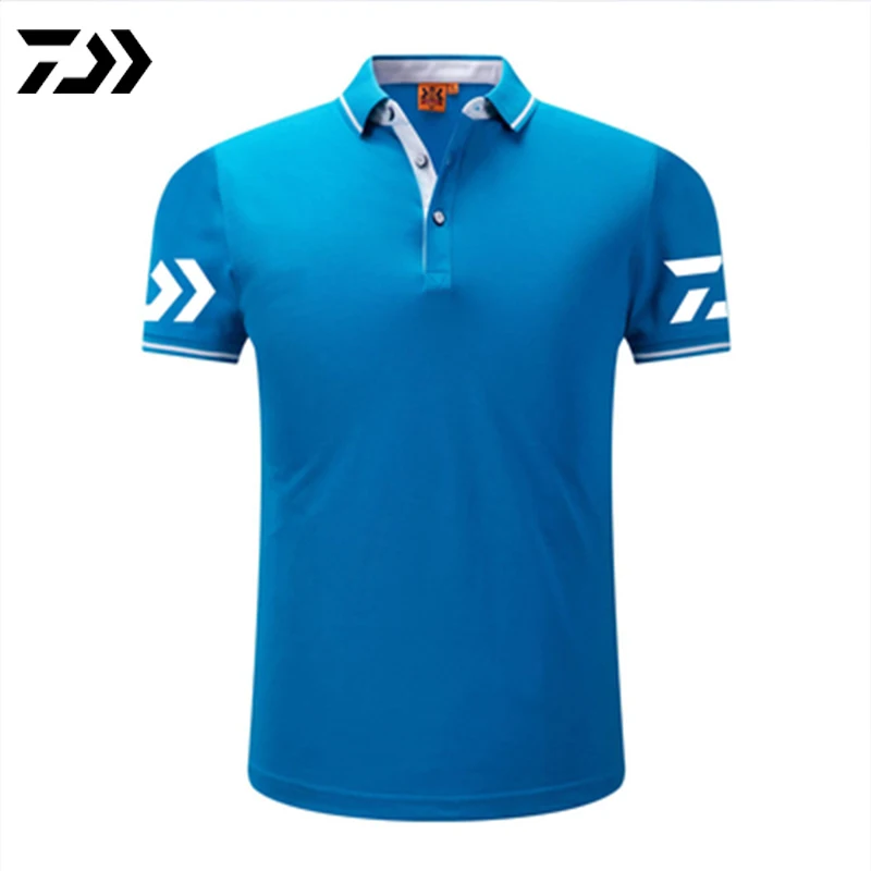 Daiwa Polo футболка для рыбалки, Мужская Лоскутная футболка с отложным воротником и пуговицами, Спортивная быстросохнущая дышащая футболка с защитой от солнца для рыбалки - Цвет: Светло-голубой