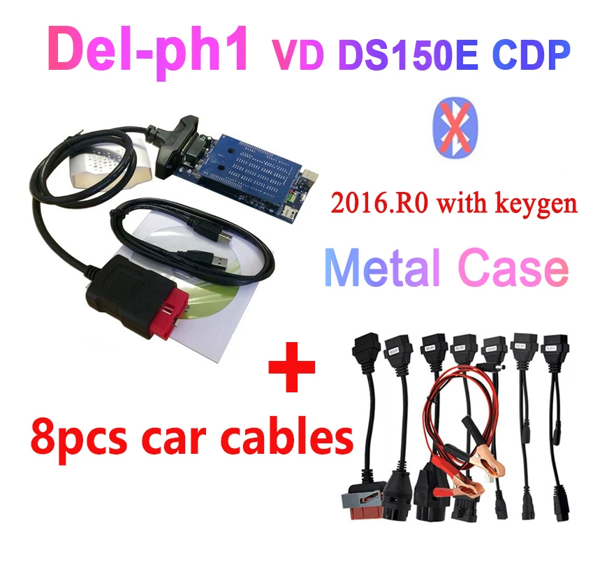 VCI с Bluetooth USB vd ds150e cdp pro. r0 с keygen для delphis obd obd2 автомобилей и грузовиков диагностический инструмент - Цвет: metal noBT cable