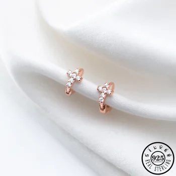 

Cubic Zirconia Cross Shape 925 Sterling Silver Small Hoops Piercing Earrings Rose Gold Color Plated Crucifix Ear Rings for Women